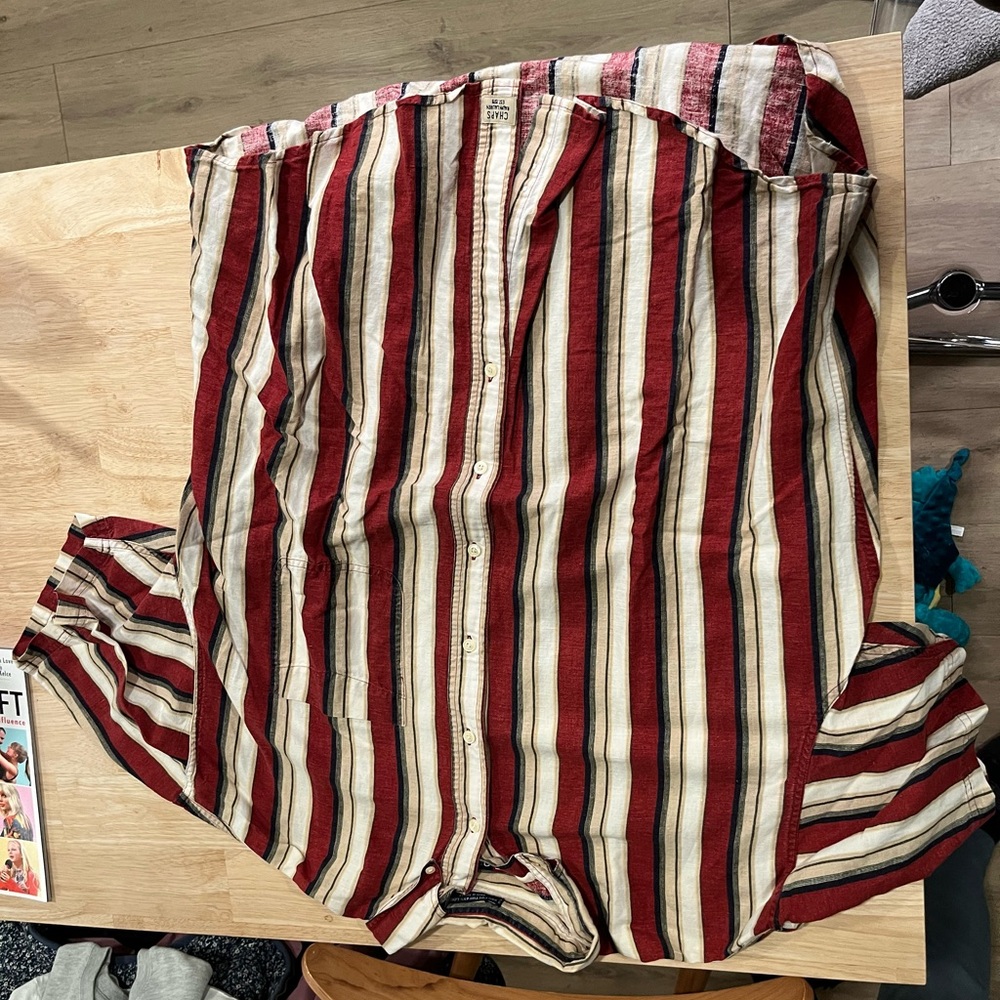 Striped Red and White Button-Up Shirt